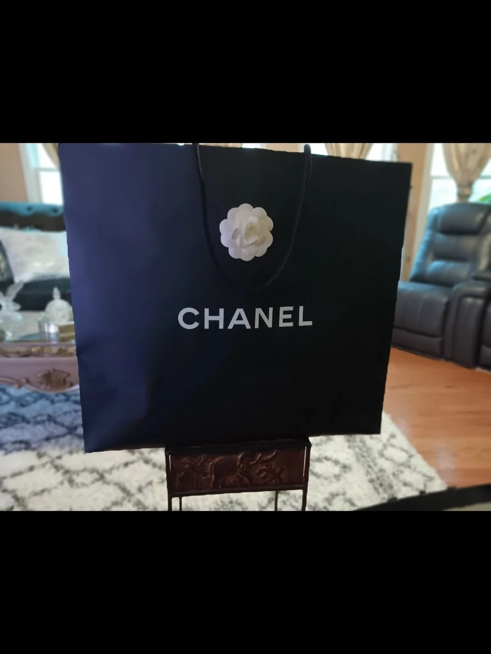 CHANEL Blue Perforated Logo Chain-Handle Tote